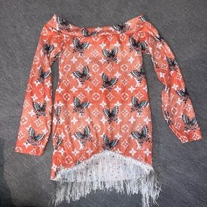 Butterfly Glam over the shoulder fringe front toddler dress